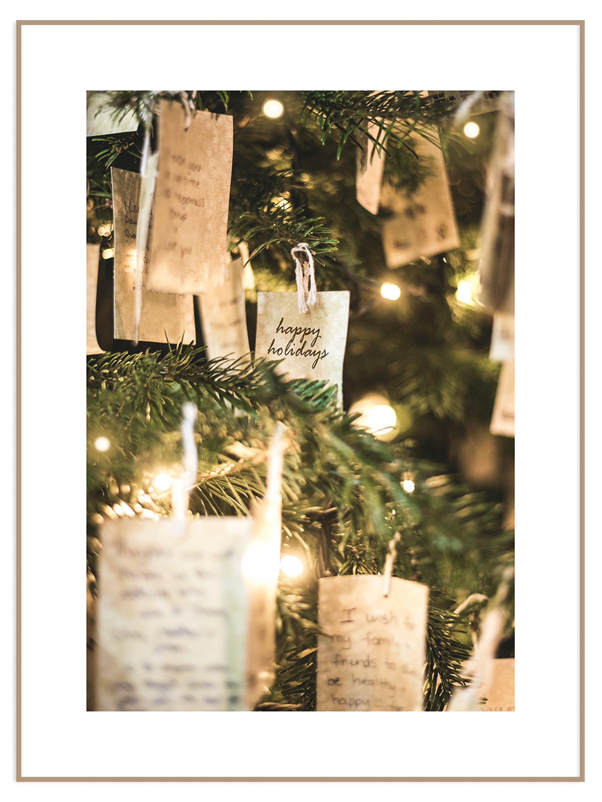 Plakat karteczki na choince życzenia happy holidays (sklep) Plakat ozdobiona choinka - obrazek 1