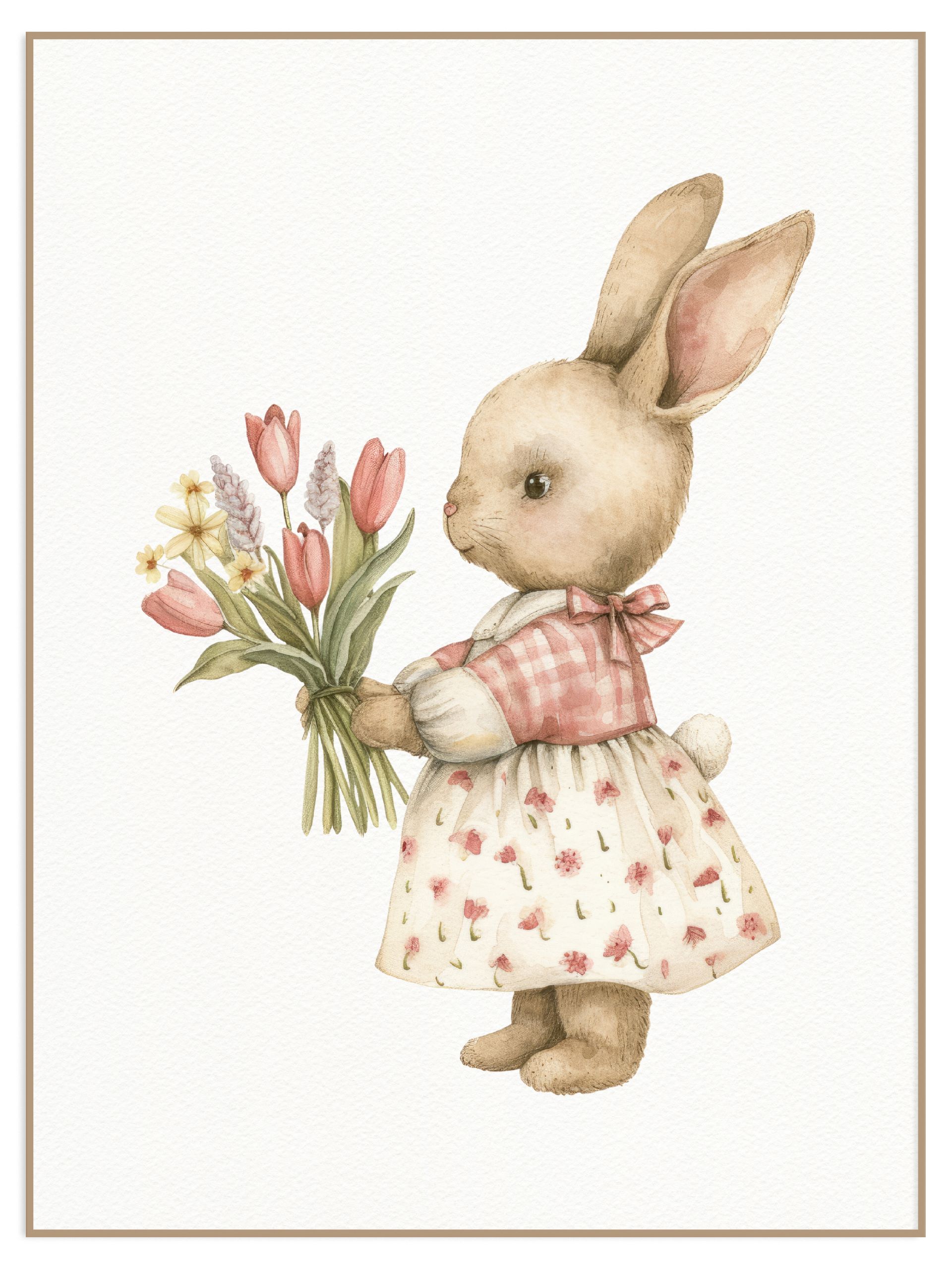 Plakat króliczek z tulipanami (sklep) Plakat do pokoju dziecka króliczek z tulipanami - obrazek 1