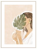 Plakat woman with a monstera leaf